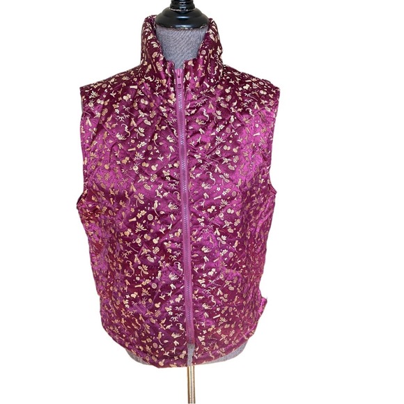 April Cornell Puffer Vest Women's Size Medium Purple Gold Embroidered - Picture 2 of 8